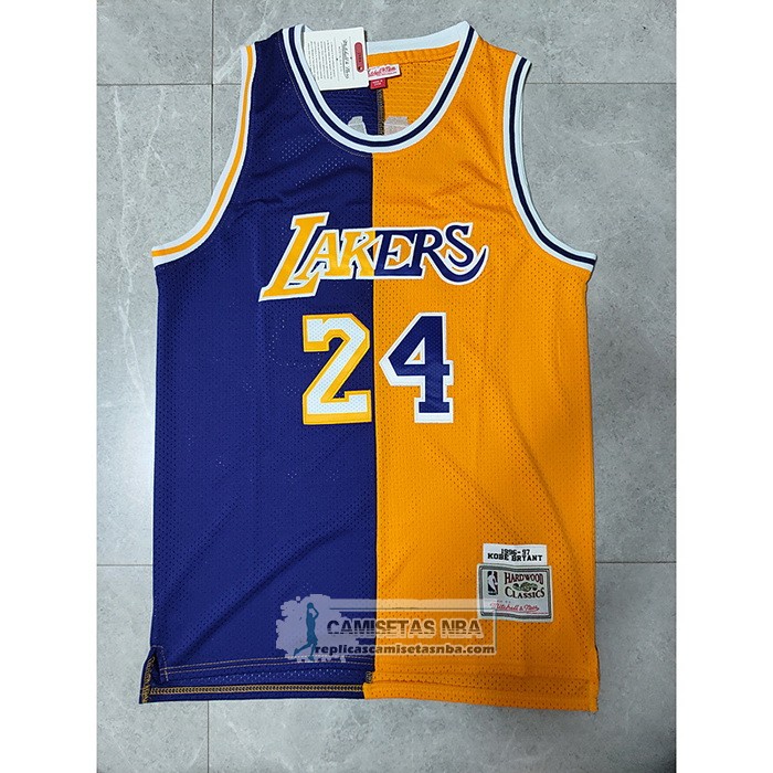 Camiseta Los Angeles Lakers Kobe Bryant NO 24 Mitchell & Ness 1996-97 Split Amarillo Violeta